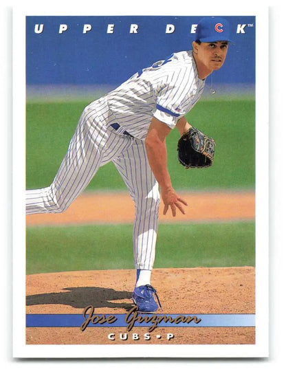 Jose Guzman Chicago Cubs Baseball Card showing pitcher in white pinstriped uniform