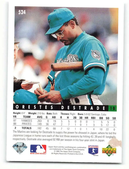 Florida Marlins Orestes Destrade Autographed Upper Deck Baseball Card in Teal Uniform