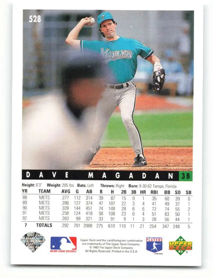 Florida Marlins Upper Deck card featuring pitcher Dave Magadan in teal uniform