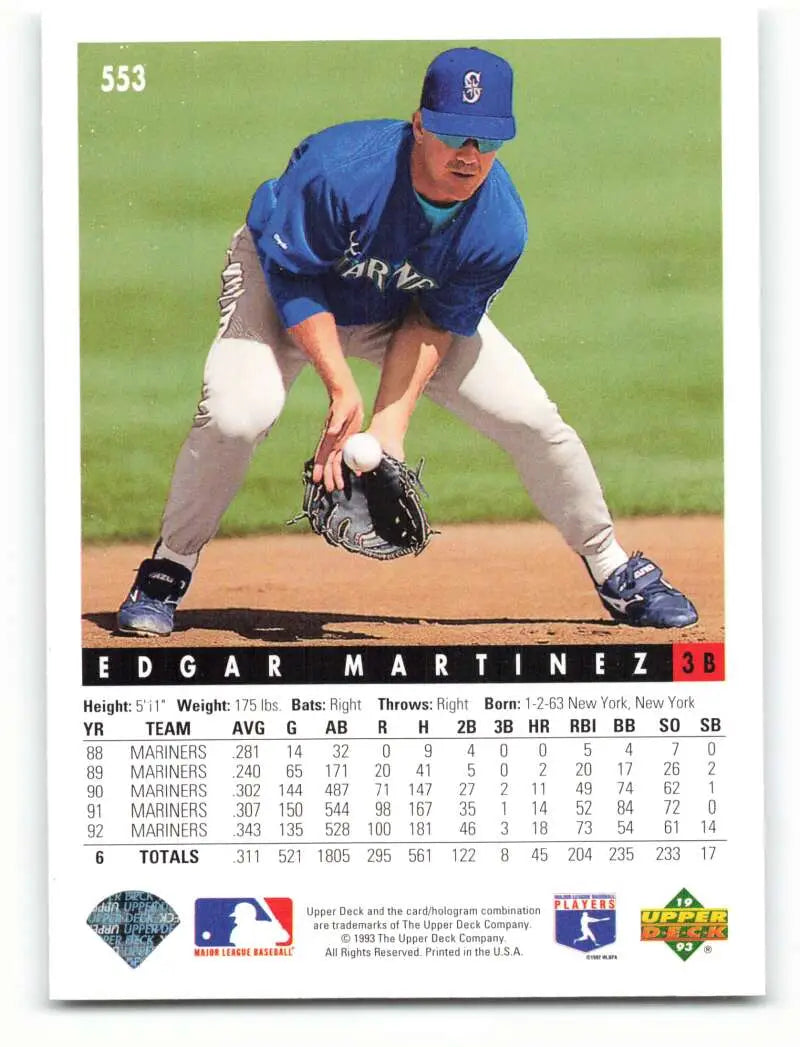 Seattle Mariners Edgar Martinez fielding in defensive stance on 1993 Upper Deck card