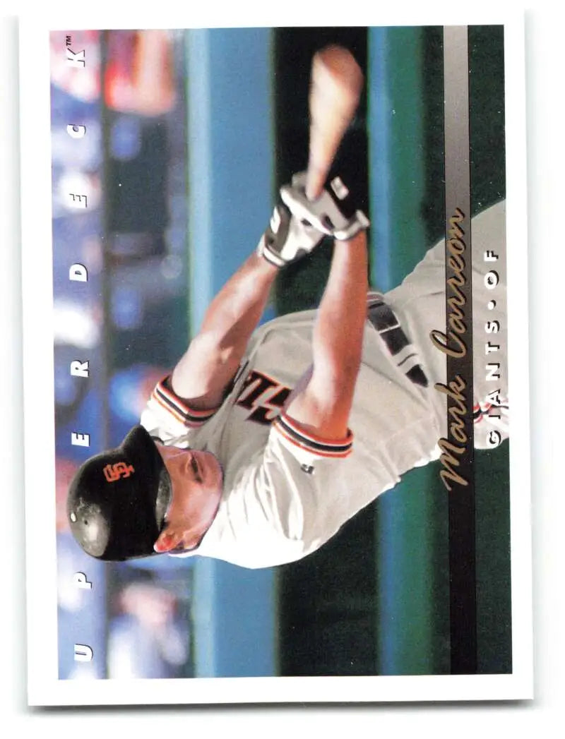 Mark Carreon diving catch in white uniform on San Francisco Giants baseball card