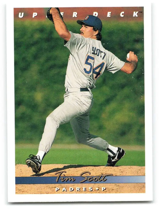 Tim Scott in mid-pitching motion for the San Diego Padres Upper Deck baseball card