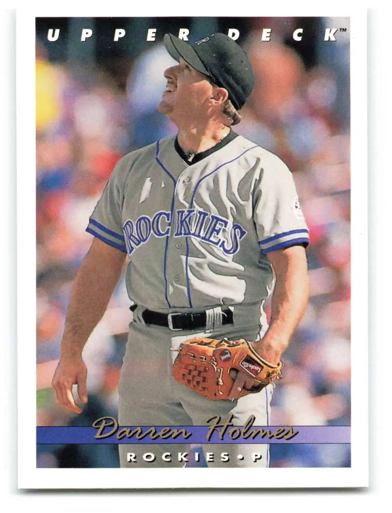 Baseball card of Darren Holmes in gray Colorado Rockies uniform from 1993 Upper Deck