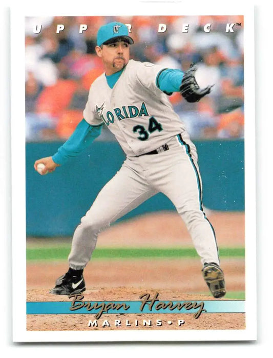 Bryan Harvey in mid-pitching motion for Florida Marlins, card #684 in VG condition