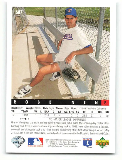 Baseball trading card of Robb Nen in a Texas Rangers uniform by Upper Deck