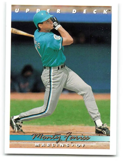 Monty Fariss swinging bat in teal Florida Marlins jersey on 1993 Upper Deck card