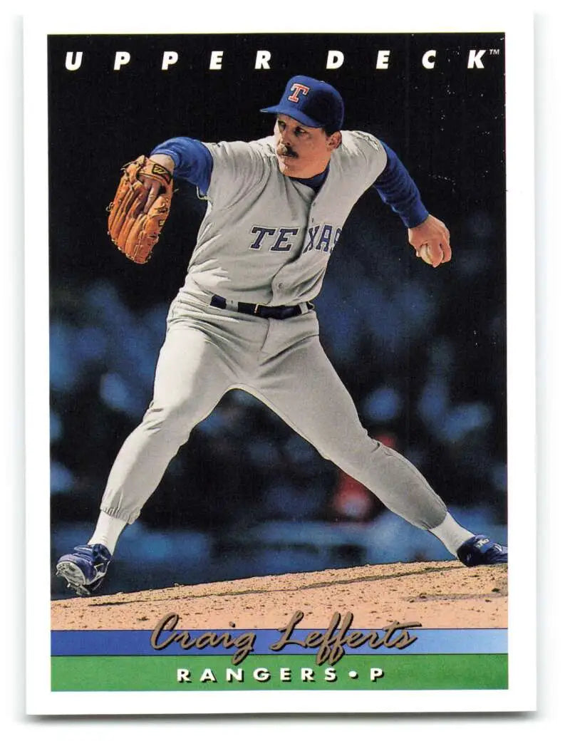 Baseball card of Craig Lefferts pitching in gray road uniform for Texas Rangers