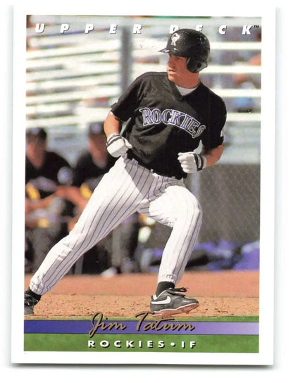 Jim Tatum in Colorado Rockies uniform preparing to run on baseball card