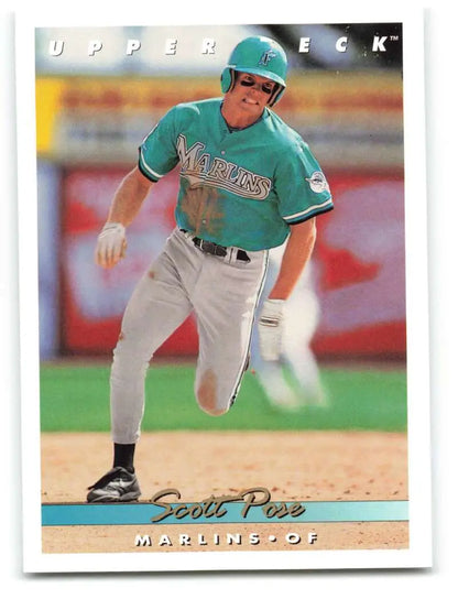 Scott Pose running the bases in teal jersey for Florida Marlins Rookie Card