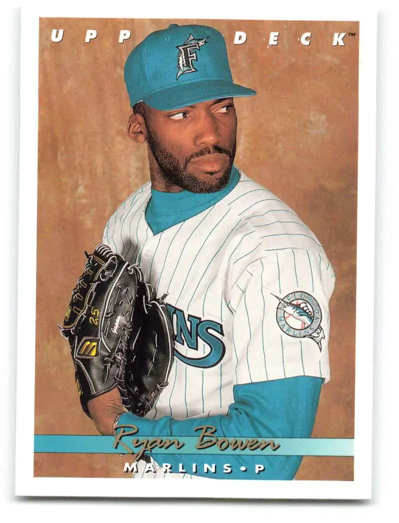 Baseball card of Ryan Bowen in Florida Marlins pinstriped uniform by Upper Deck