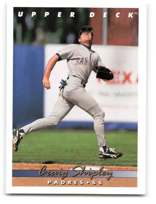 Baseball player in gray Padres uniform mid-pitch on 1993 Upper Deck card