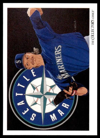 Seattle Mariners logo with player in blue uniform on 1993 Randy Johnson baseball card