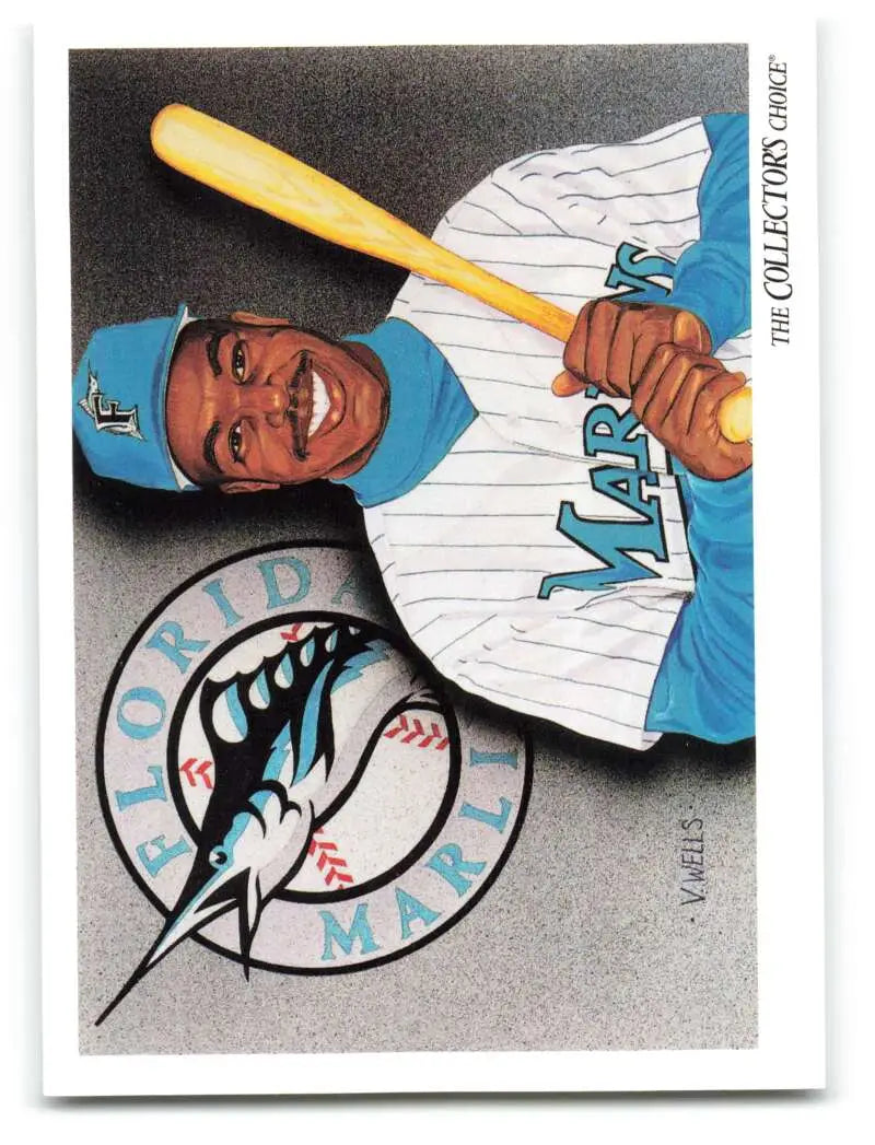 Nigel Wilson in pinstriped Florida Marlins uniform holding bat on baseball card