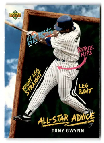 Baseball card featuring hitting tips from 1993 Upper Deck Fun Packs Tony Gwynn NM