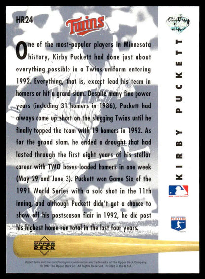 Baseball card showcasing Kirby Puckett’s career achievements in baseball history