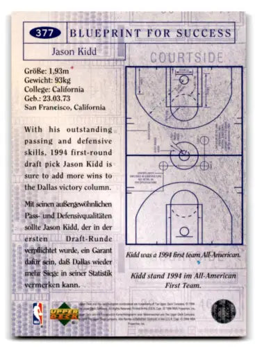 Jason Kidd basketball card 1994-95 Collector’s Choice Gold Signature original gloss finish