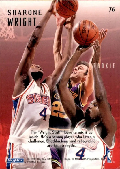 Basketball trading card of Sharone Wright Rookie from Skybox Emotion 1994-95