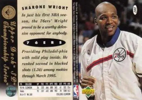 Sharone Wright 1994-95 SP Championship Rookie 76ers card with original gloss NM-MT