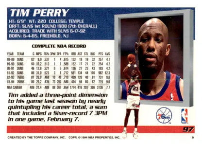 Tim Perry basketball card from 1994-95 Topps featuring original gloss with Simply Sandoval