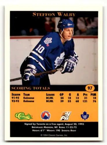 Steffon Walby hockey card from Classic Pro Prospects featuring original gloss design