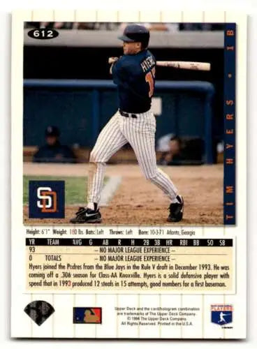 Tim Hyers San Diego Padres baseball card with original gloss from 1994 Collector’s Choice