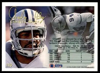 Charles Haley football card from 1994 Fleer featuring Dallas Cowboys #110 design