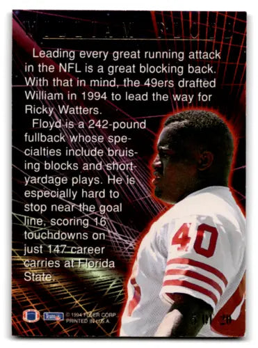 Football card back of 1994 Fleer Ultra William Floyd with original gloss finish