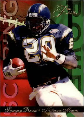 Football player in action on 1994 Fleer Ultra Flair Scoring Power Natrone Means card