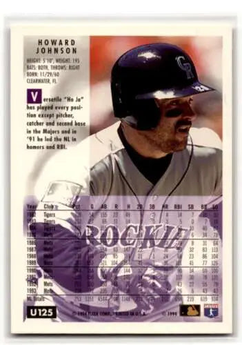 Baseball card featuring Howard Johnson Colorado Rockies in original gloss, U125 Howard Johnson