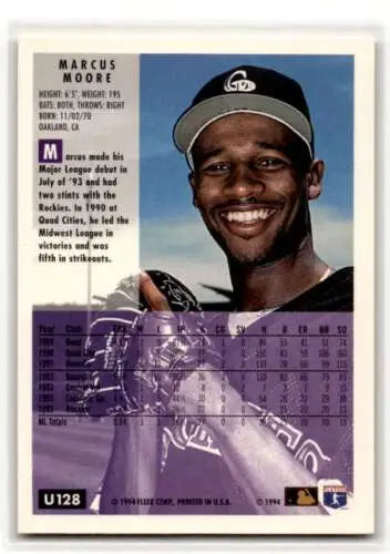 Original gloss 1994 Fleer Update U128 Marcus Moore Colorado Rockies baseball card