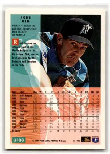 1994 Fleer Update U138 Robb Nen Florida Marlins baseball card with original gloss