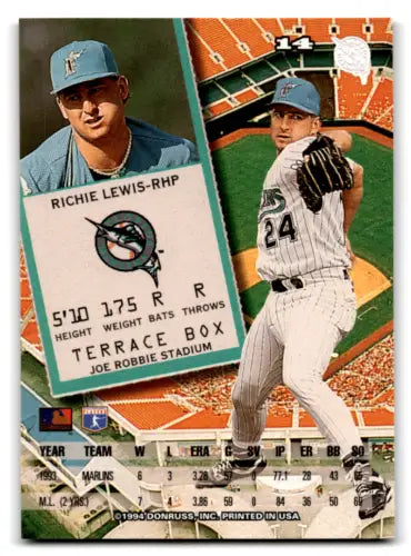 1994 Leaf #14 Richie Lewis NM-MT baseball card with original gloss from Marlins