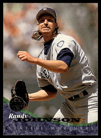 Randy Johnson mid-delivery in Seattle Mariners uniform on 1994 baseball card