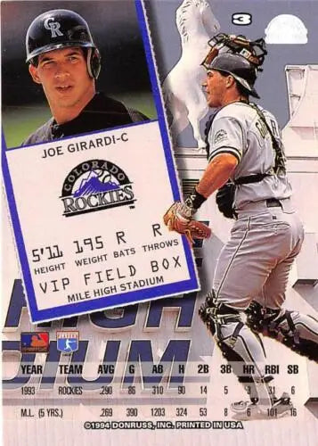 Joe Girardi 1994 Leaf baseball card with original gloss for Rockies fans