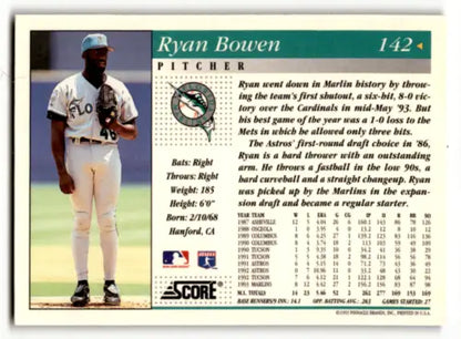 1994 Score #142 Ryan Bowen baseball card with original gloss for collectors