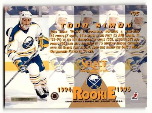 Hockey trading card of Todd Simon Buffalo Sabres 1994-95 season original gloss detail