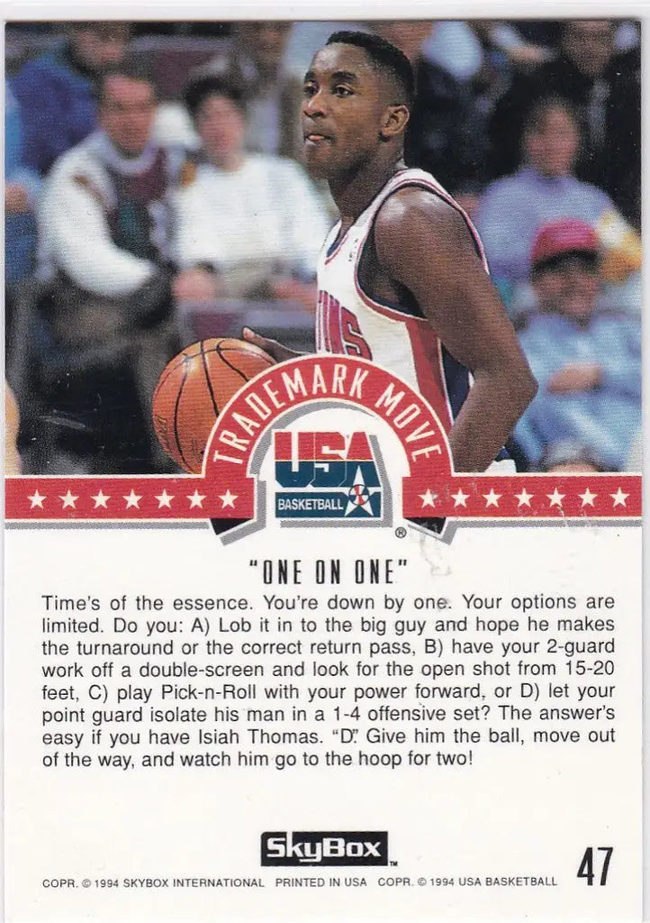 Basketball trading card of Isiah Thomas from Skyboix USA Basketball national team