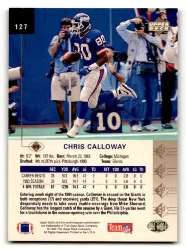 Chris Calloway 1994 SP #127 New York Giants football card with original gloss