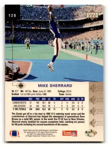 Mike Sherrard football card featuring original gloss from 1994 SP New York Giants Football