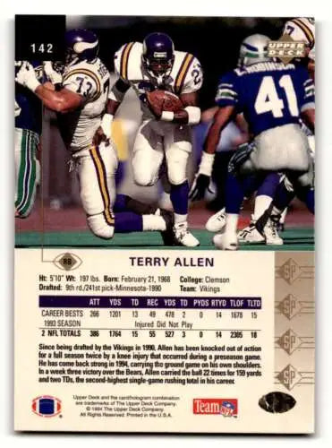 Terry Allen Minnesota Vikings football card with original gloss from 1994 SP #142