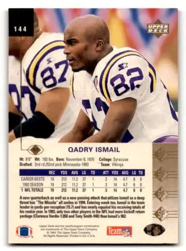 1994 SP #144 Qadry Ismail Minnesota Vikings Football Card with original gloss finish