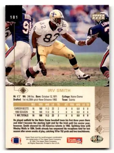 Irv Smith 1994 SP football card with original gloss from New Orleans Saints Football Cards