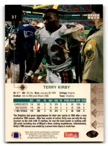 Terry Kirby Miami Dolphins football card 1994 SP #37 original gloss collectible