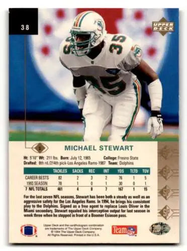 Michael Stewart Miami Dolphins football card with original gloss, 1994 SP #38