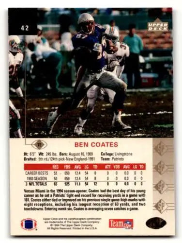 1994 SP #42 Ben Coates New England Patriots Football Card with original gloss