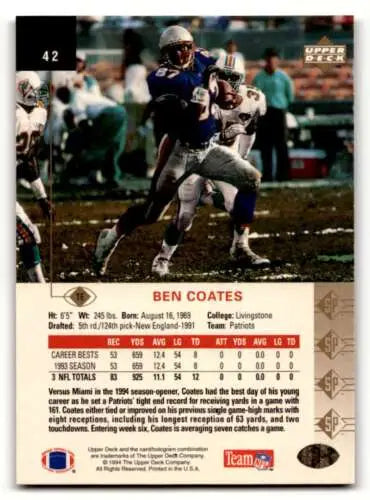 Ben Coates 1994 SP #42 Football Card with original gloss, England Patriots football