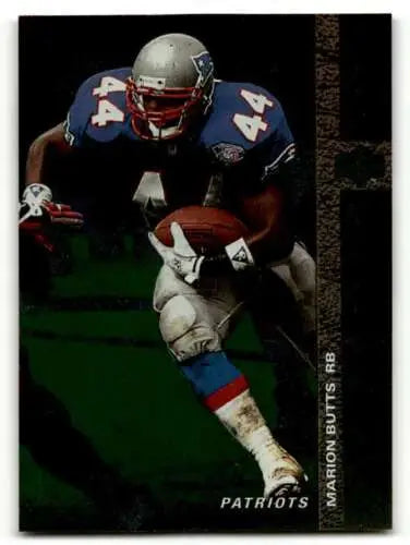 Football player in action showcasing Marion Butts New England Patriots football cards