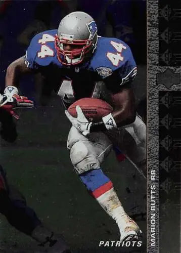 Football player running with the ball from 1994 SP #44 Marion Butts NM Near Mint Patriots