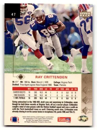 1994 SP Ray Crittenden New England Patriots football card with original gloss