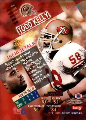 Todd Kelly 1994 Stadium Club San Francisco 49ers NFL Football Card in near mint condition